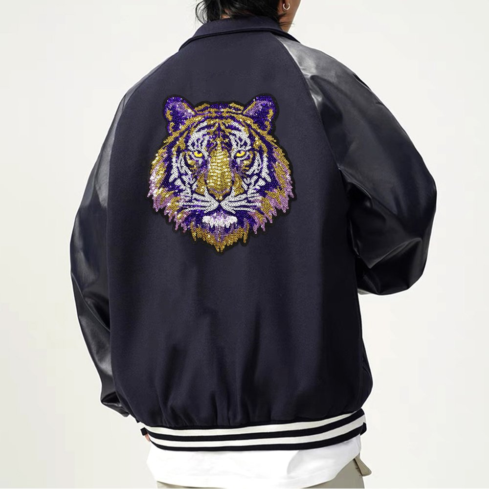 Hot Selling Gold Black Tiger Embroidery Patch Small MOQ Sequined Patch T-Shirts Clothes Woven Techniques Chenille Fabric Type