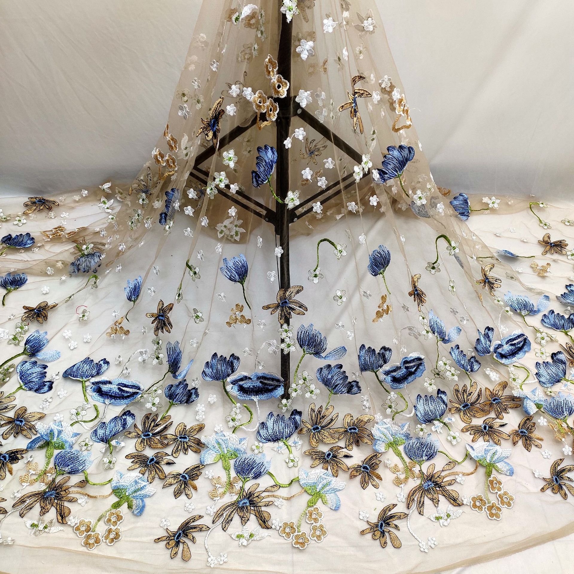 Multi-Colored Yarn-Dyed Mesh Embroidery Fabric for Wedding Fairy Style DIY Accessories with Period Woven Lace Fabric