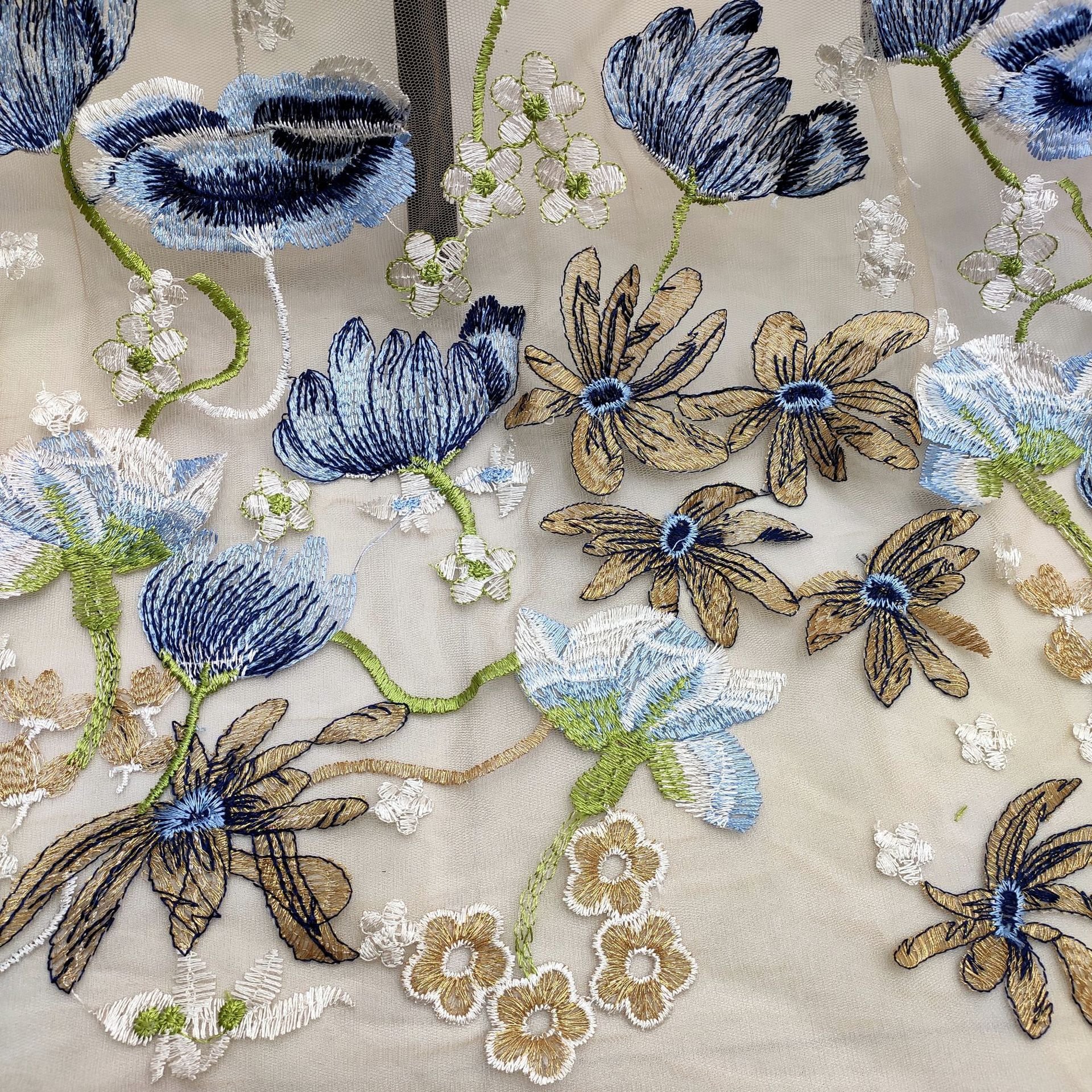 Multi-Colored Yarn-Dyed Mesh Embroidery Fabric for Wedding Fairy Style DIY Accessories with Period Woven Lace Fabric
