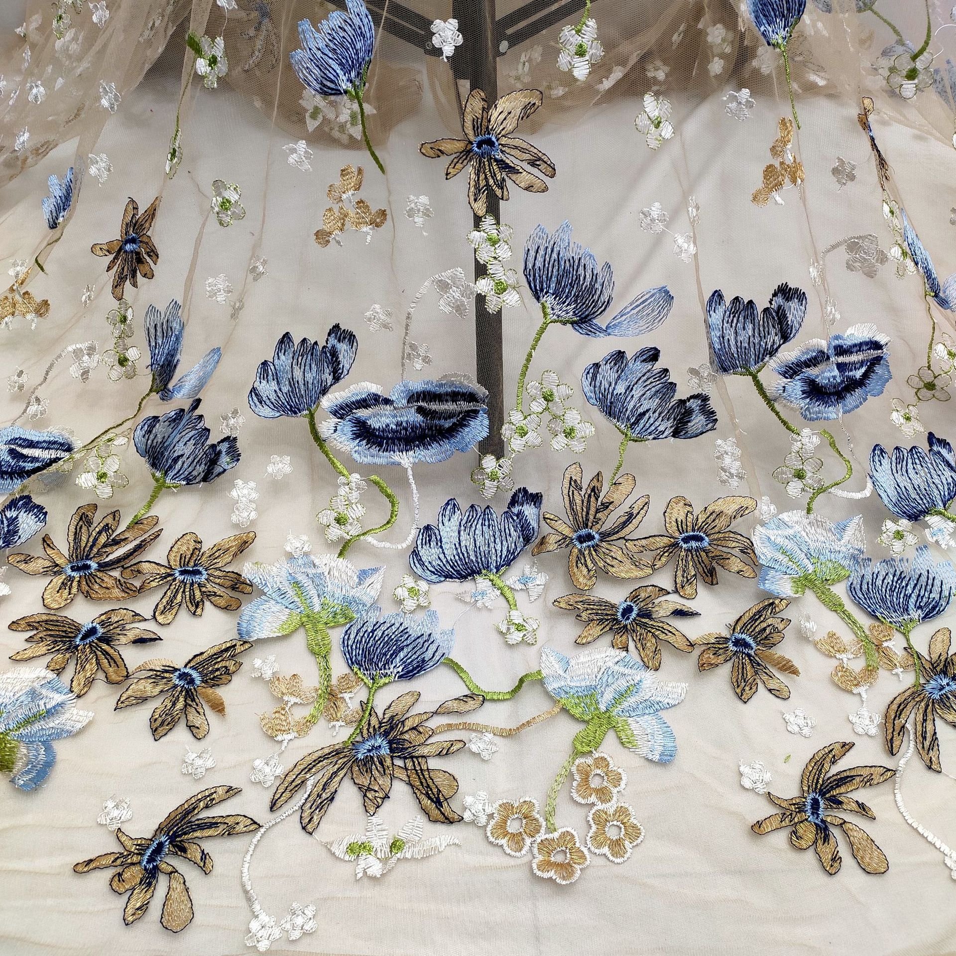Multi-Colored Yarn-Dyed Mesh Embroidery Fabric for Wedding Fairy Style DIY Accessories with Period Woven Lace Fabric