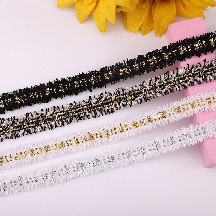 Vintage Embroidered Lace Trim Metallic Tweed Webbing Ribbon Fabric for DIY Dress Sewing Supplies