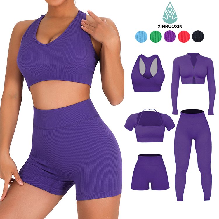 High Quality Fitness Clothing Women Gym Seamless Yoga Set High Waist Leggings Activewear Workout Ribbed Sport Set