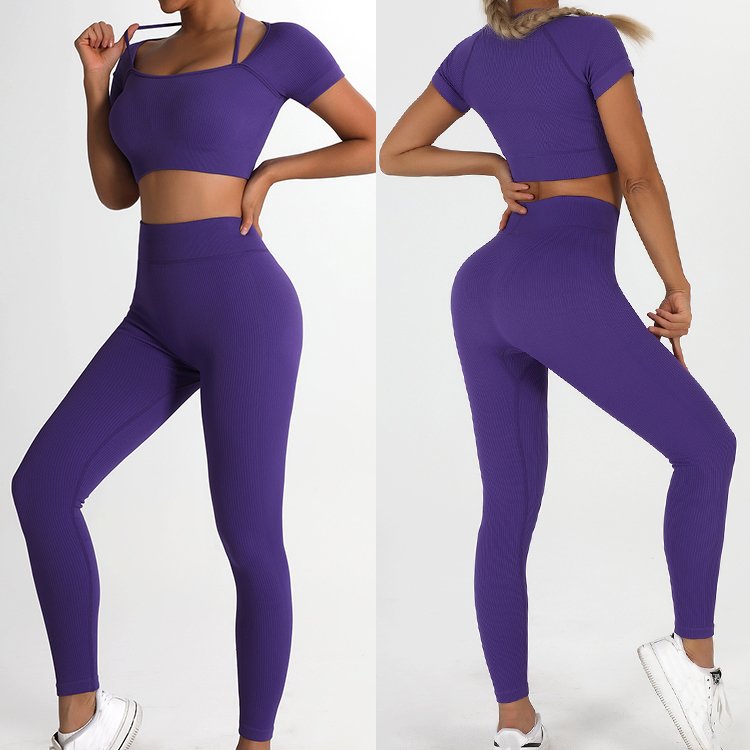 High Quality Fitness Clothing Women Gym Seamless Yoga Set High Waist Leggings Activewear Workout Ribbed Sport Set