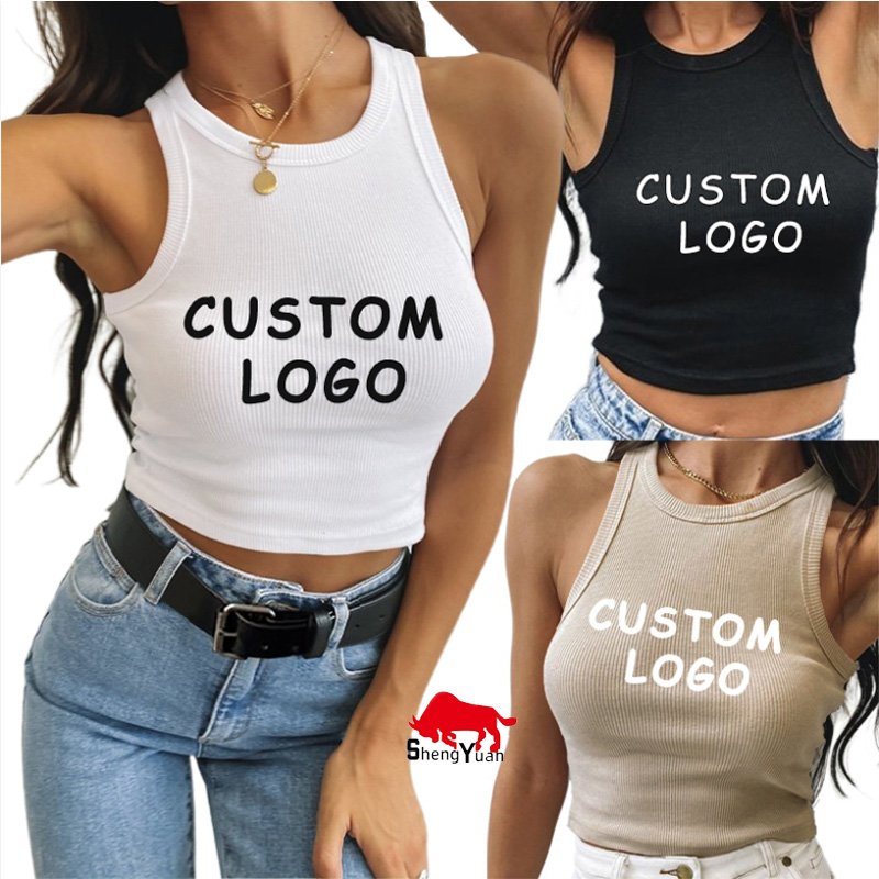 Custom Logo Summer Ladies Vest Cotton Ribbed Womens Crop Tank Tops Sleeveless Racerback Crop Top for Women