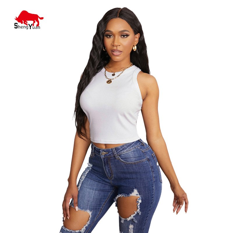 Custom Logo Summer Ladies Vest Cotton Ribbed Womens Crop Tank Tops Sleeveless Racerback Crop Top for Women