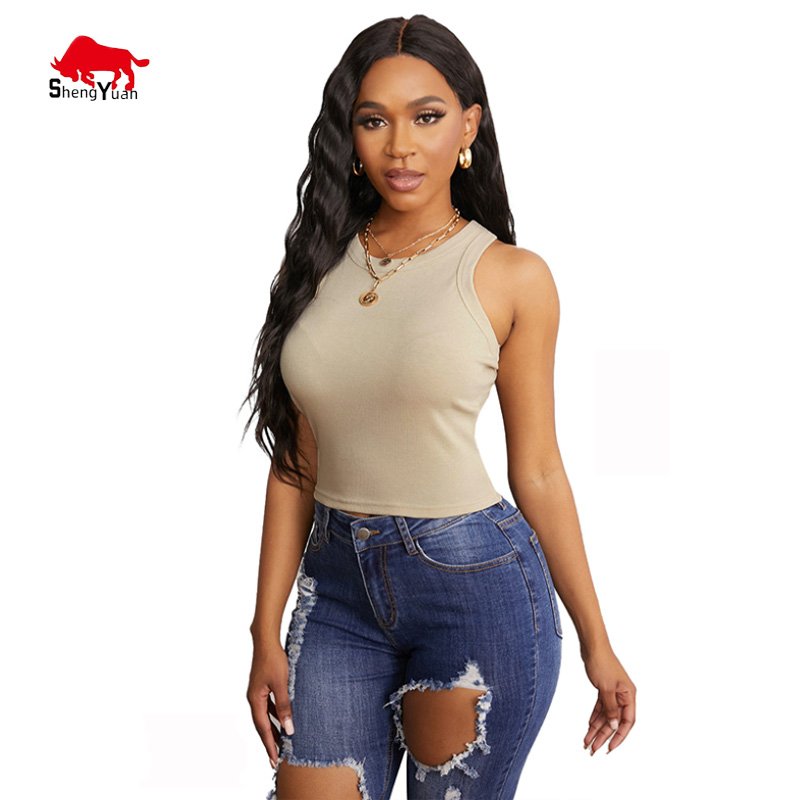 Custom Logo Summer Ladies Vest Cotton Ribbed Womens Crop Tank Tops Sleeveless Racerback Crop Top for Women