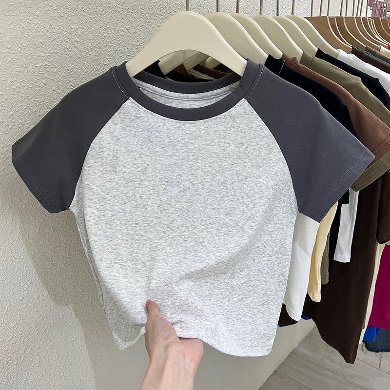 Women Sexy Ringer Baby Tee Contrast Raglan Sleeve Cropped ribbed cotton Two Tone T-shirt crew neck Knitted Y2K Crop Top t shirt