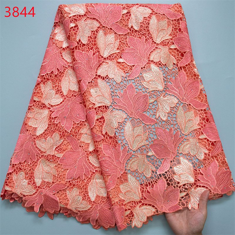 3844 Tricolor Blue Water Soluble Lace Fabric Popular 2024 High Quality Nigerian Cord Guipure Lace Fabric for Women Party Dress