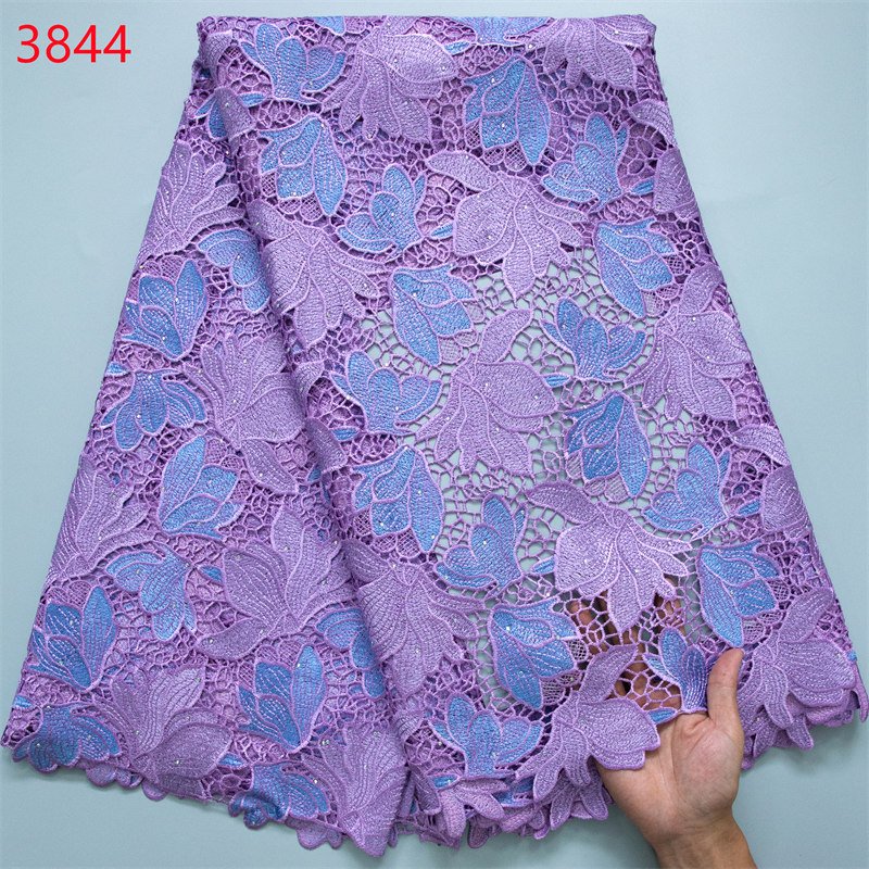3844 Tricolor Blue Water Soluble Lace Fabric Popular 2024 High Quality Nigerian Cord Guipure Lace Fabric for Women Party Dress