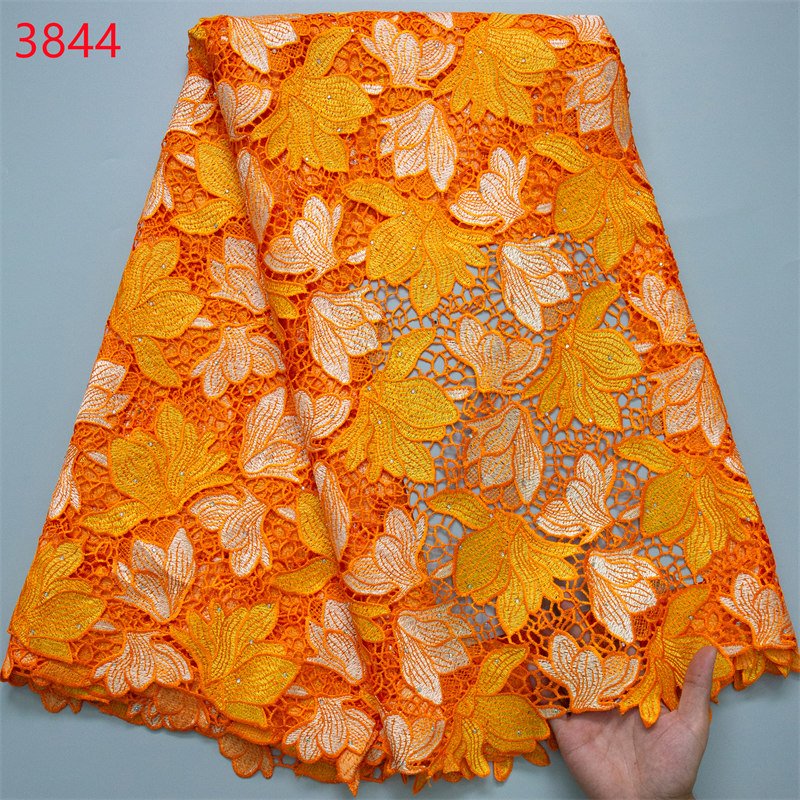 3844 Tricolor Blue Water Soluble Lace Fabric Popular 2024 High Quality Nigerian Cord Guipure Lace Fabric for Women Party Dress