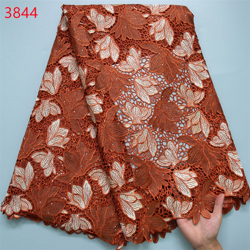 3844 Tricolor Blue Water Soluble Lace Fabric Popular 2024 High Quality Nigerian Cord Guipure Lace Fabric for Women Party Dress