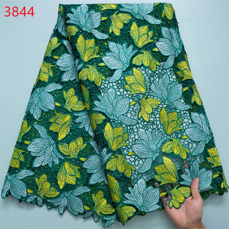 3844 Tricolor Blue Water Soluble Lace Fabric Popular 2024 High Quality Nigerian Cord Guipure Lace Fabric for Women Party Dress