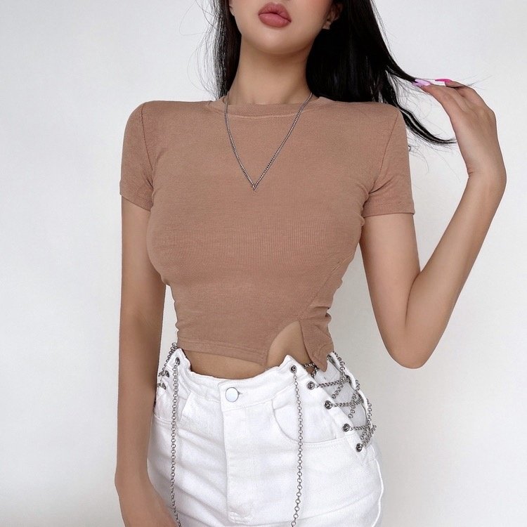 High Quality Elastic Summer Cotton Ribbed Women's Crop Top Casual Collar Quick Dry Anti-Pilling Wholesale Supply O-Neck T-Shirt