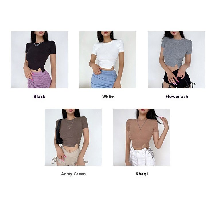 High Quality Elastic Summer Cotton Ribbed Women's Crop Top Casual Collar Quick Dry Anti-Pilling Wholesale Supply O-Neck T-Shirt