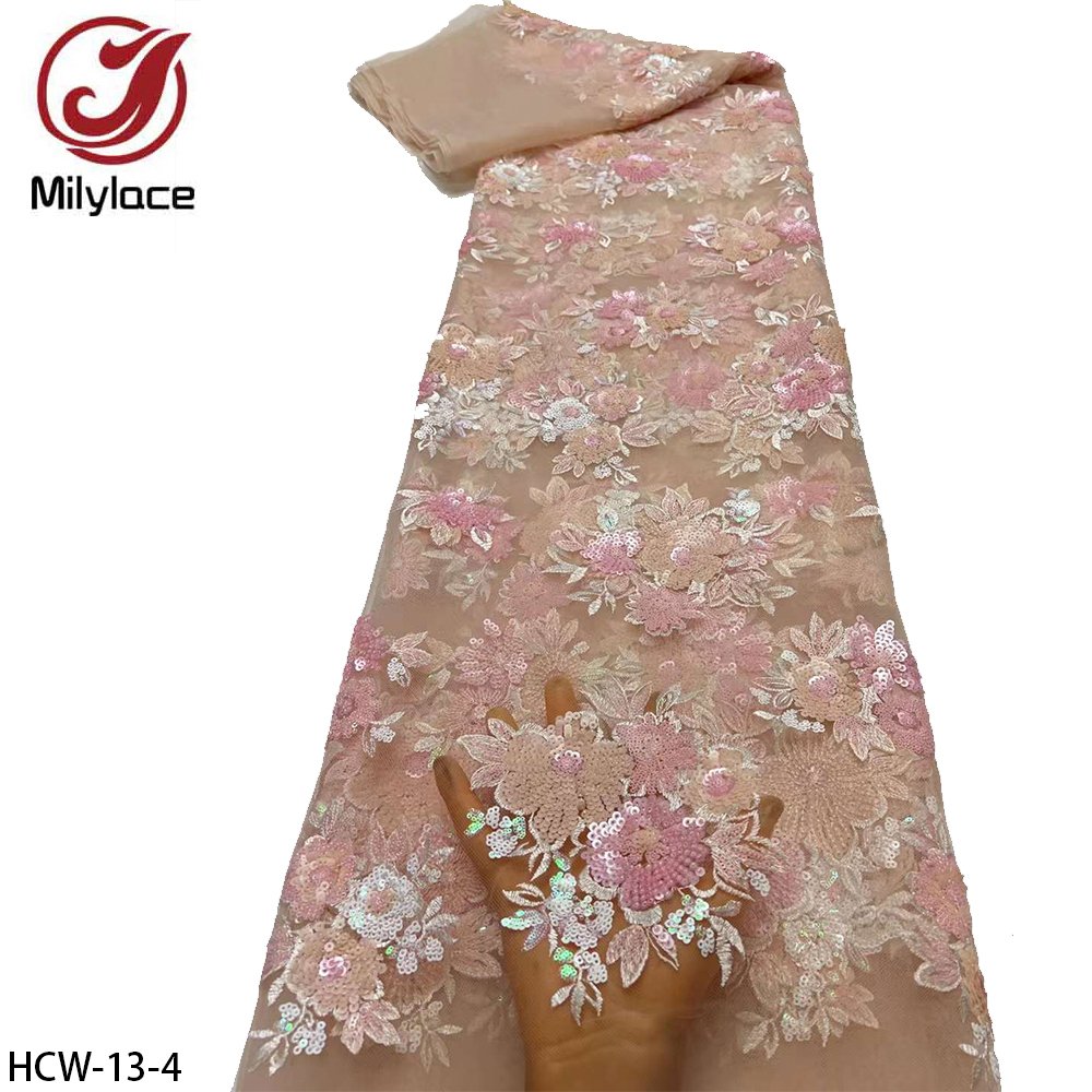 Autumn Design Black Color Sequin French Net African Flower Embroidery Tulle Lace Fabric