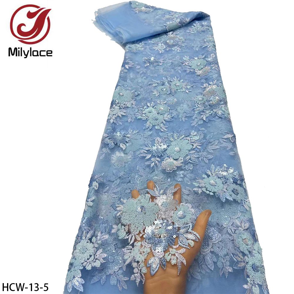 Autumn Design Black Color Sequin French Net African Flower Embroidery Tulle Lace Fabric
