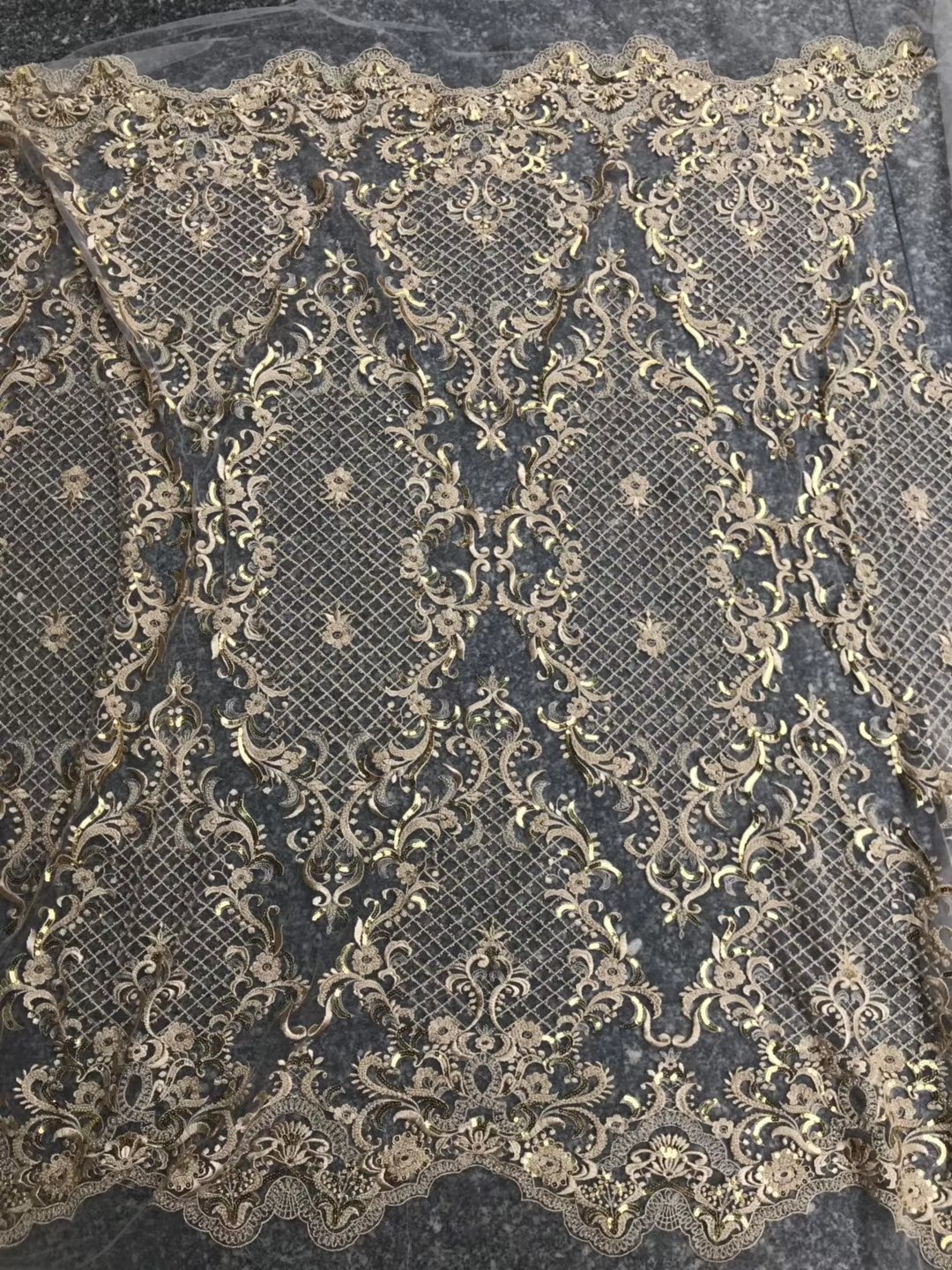 Wholesale rose gold sequin beaded embroidery lace fabric for for a nigeria wedding dress