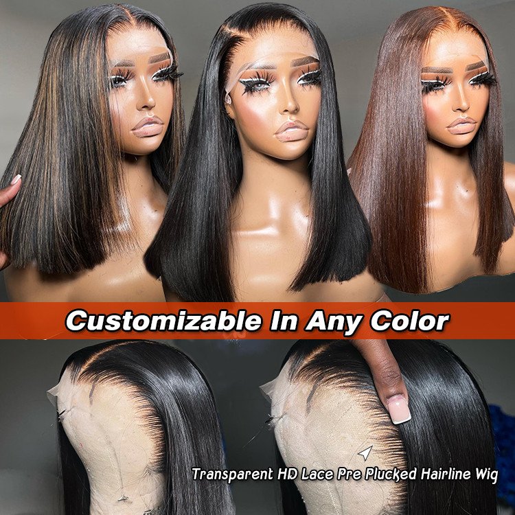 Double Drawn Vietnamese Human Hair Wigs 250 Density HD Lace Frontal Human Wig SDD Bone Straight Short Bob Wigs For Black Women