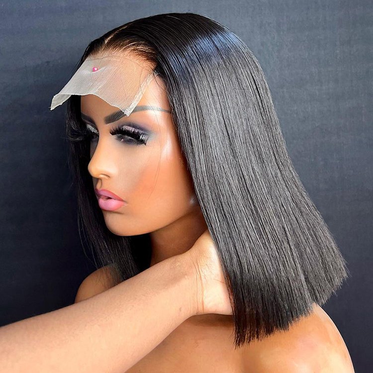 Double Drawn Vietnamese Human Hair Wigs 250 Density HD Lace Frontal Human Wig SDD Bone Straight Short Bob Wigs For Black Women