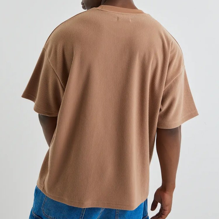 OEM Custom 100% Cotton Crew Neck Drop Shoulder Streetwear Plain Ribbed Boxy T shirt