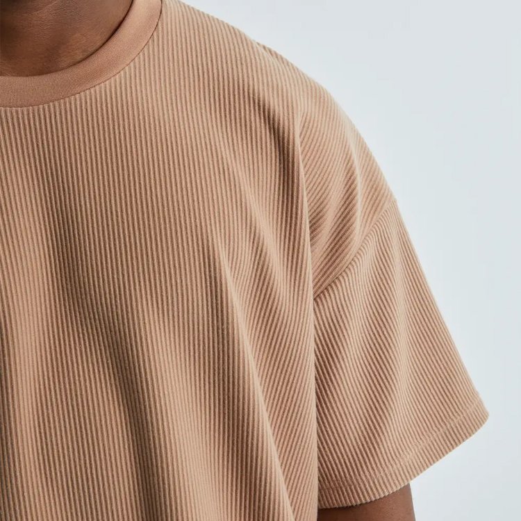 OEM Custom 100% Cotton Crew Neck Drop Shoulder Streetwear Plain Ribbed Boxy T shirt