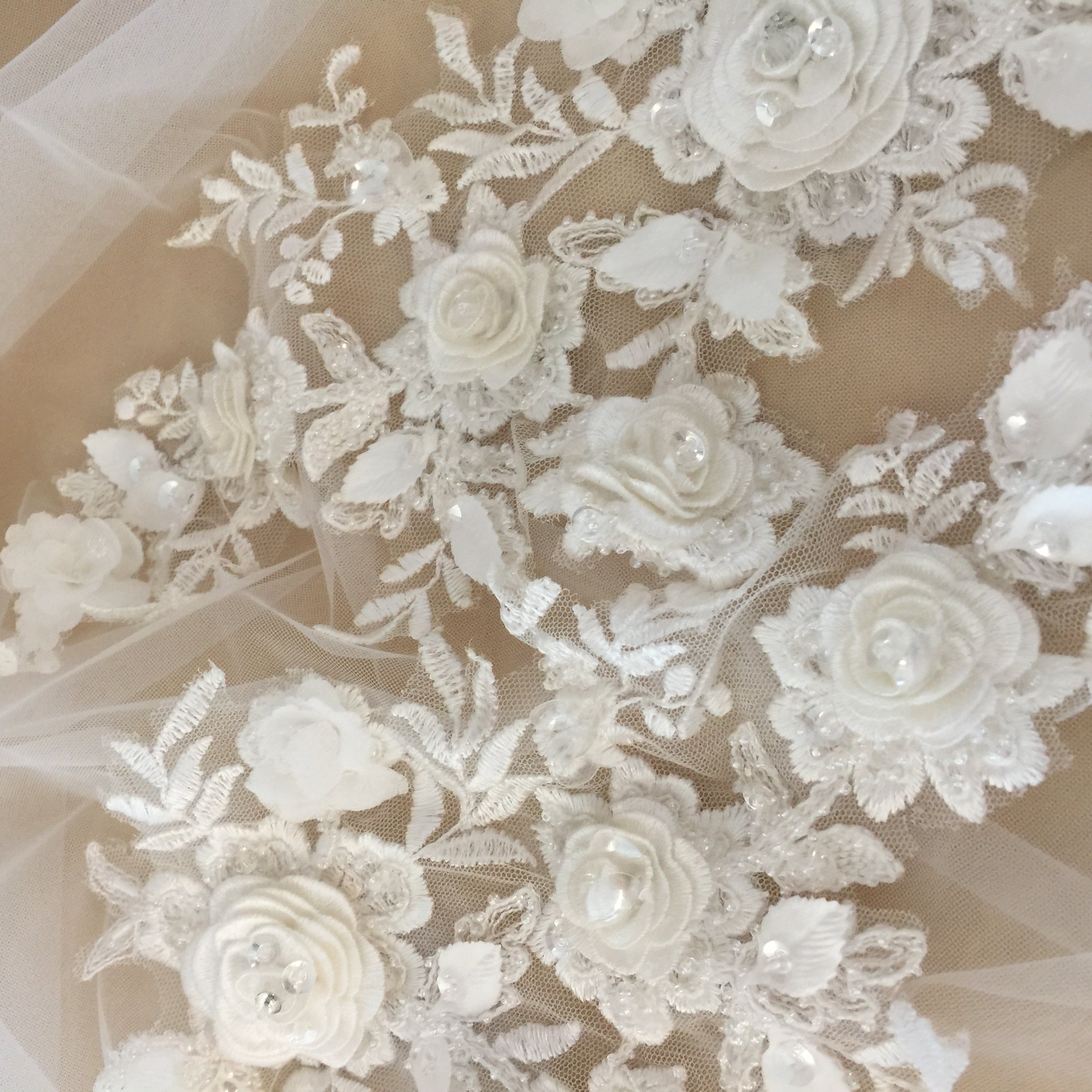 DELACE 3D flower adorn bridal applique embroidered rose beading rhinestone exquisite flower pairs
