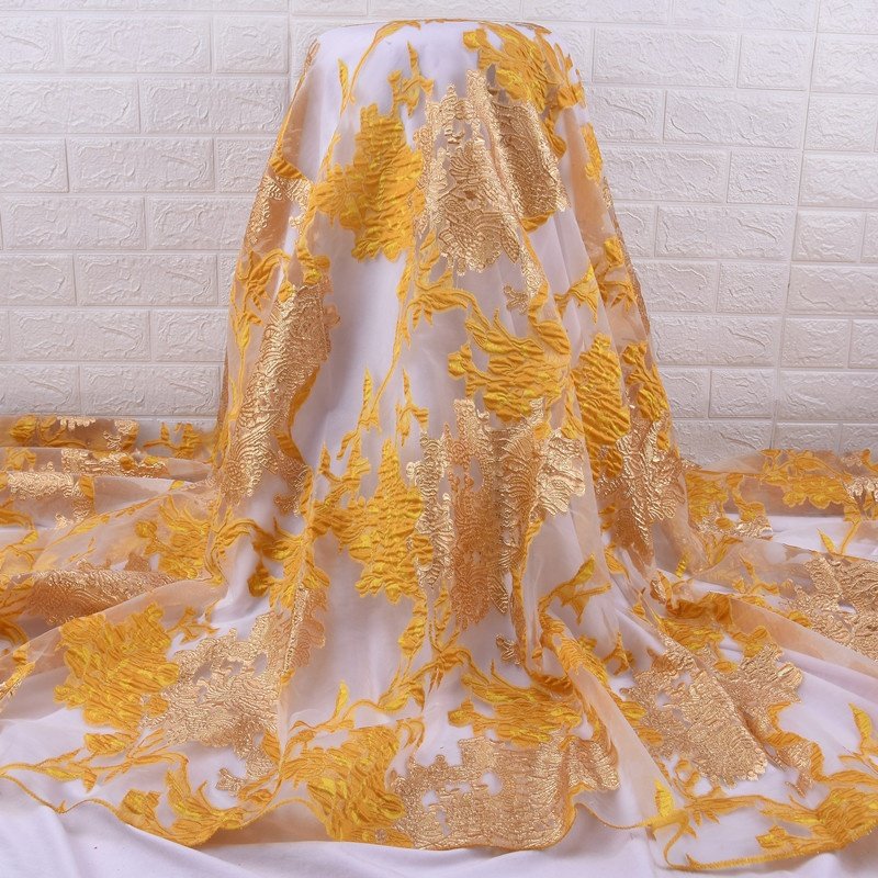 High Quality Gilded African Lace Fabric Tulle French Lace Fabric Buy Nigerian Dress Fabric For Dress Women Wedding Party 2078