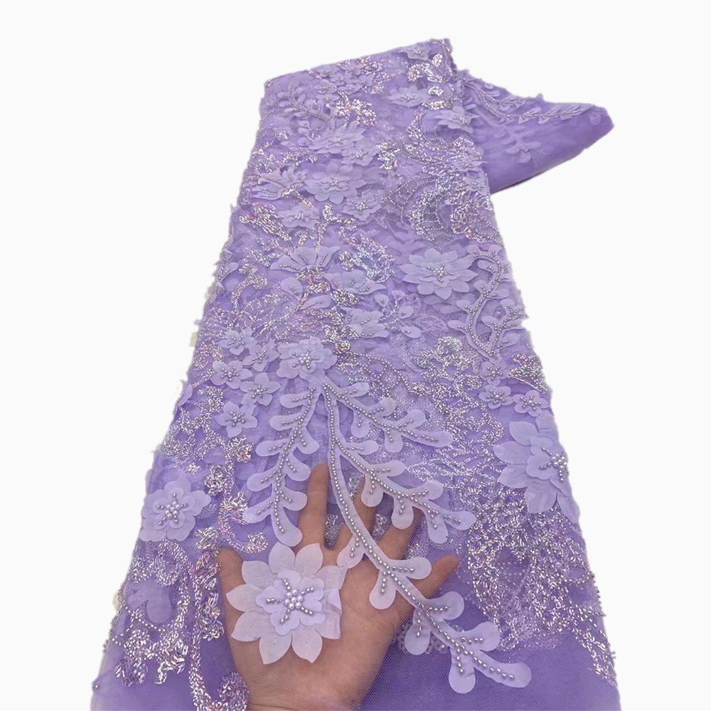 NI.AI 3D Flower Beads and Sequins Lace Nigerian Fabric Pearl Mesh Lace Fabric Dress for Wedding Party Dress