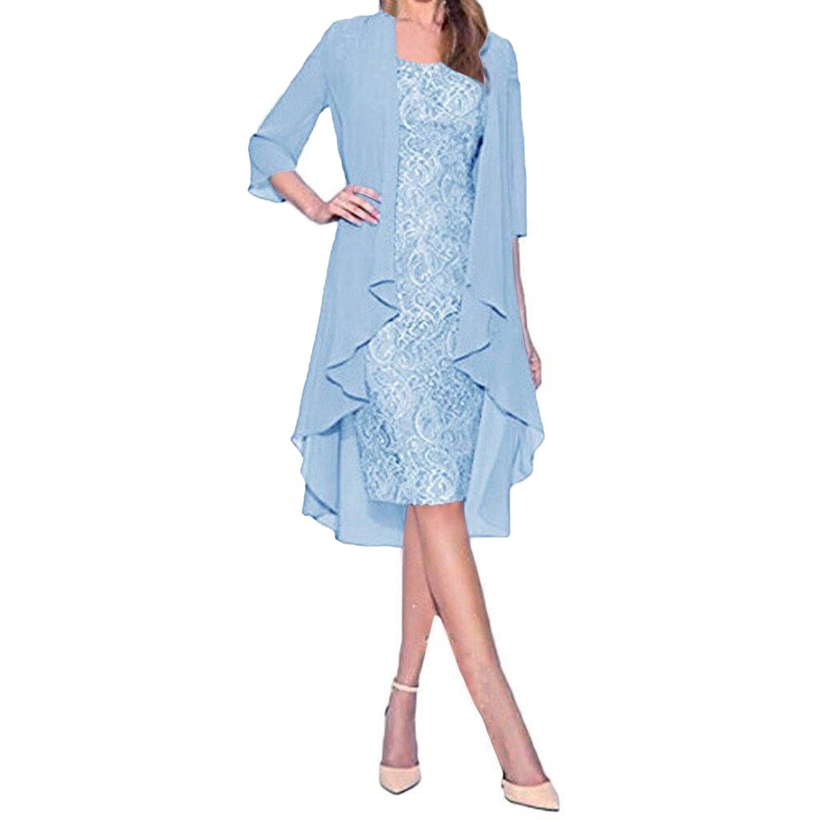 New Arrival Women's Two Pieces set lace chiffon dress Knee Length Evening Party Dresses Plus Size Casual Dress