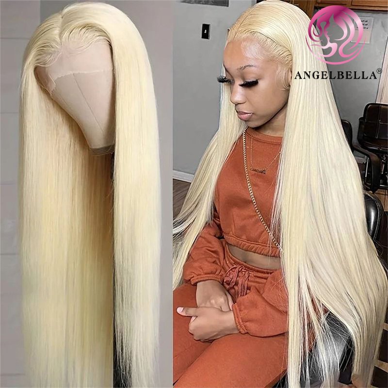AngelBella Luxury Human Hair Wigs Hd Transparent Lace Frontal Wig 30 Inch Blonde 613 13x6 Hd Lace Front Wig