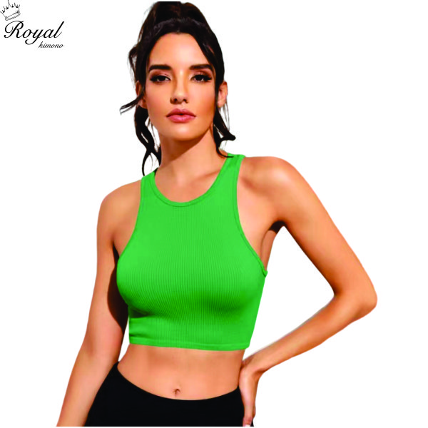 Wholesale Cropped Women's Solid T-shirt Tank Top Seamless Streetwear Stretch Rib Knit Sleeveless Casual Tank Top Women