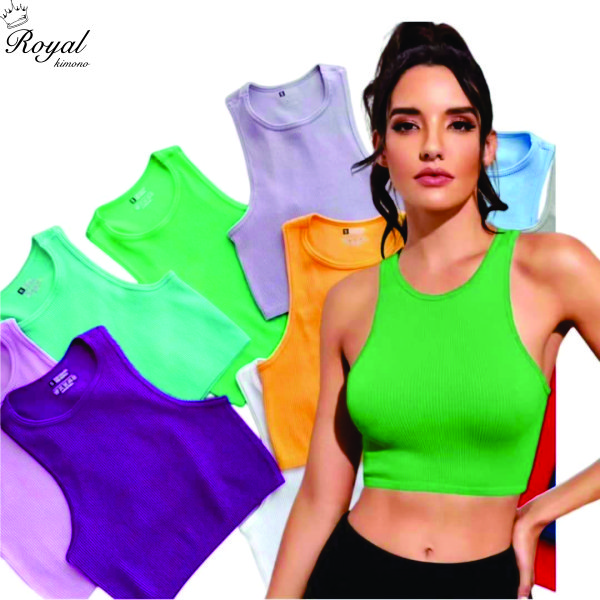 Wholesale Cropped Women's Solid T-shirt Tank Top Seamless Streetwear Stretch Rib Knit Sleeveless Casual Tank Top Women