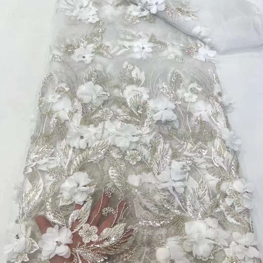 2024 Modern Novel Design Wholesale Price Embroidery Fabric 3D Flower Lace for wedding and celebrations