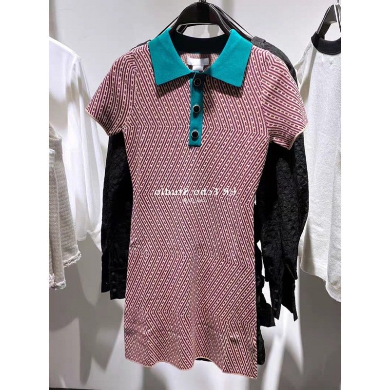 Senior sense French vintage bag skirt women's summer new sweet temperament slim polo collar knitted A-line dress