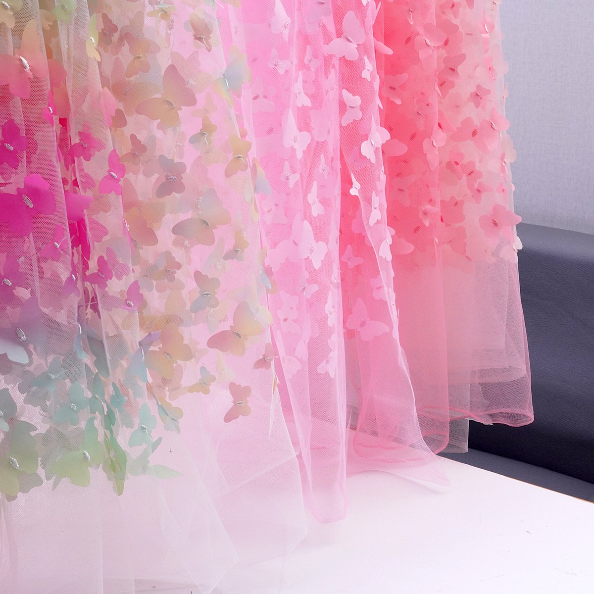Manufacture Many Colors Stocks 3D Embroidery Dress Decor Light Butterfly White/Black/Blue 3D Embroidery Fabric Mesh Type