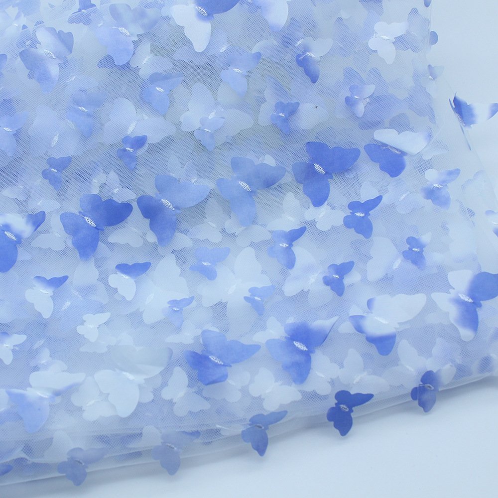 Manufacture Many Colors Stocks 3D Embroidery Dress Decor Light Butterfly White/Black/Blue 3D Embroidery Fabric Mesh Type