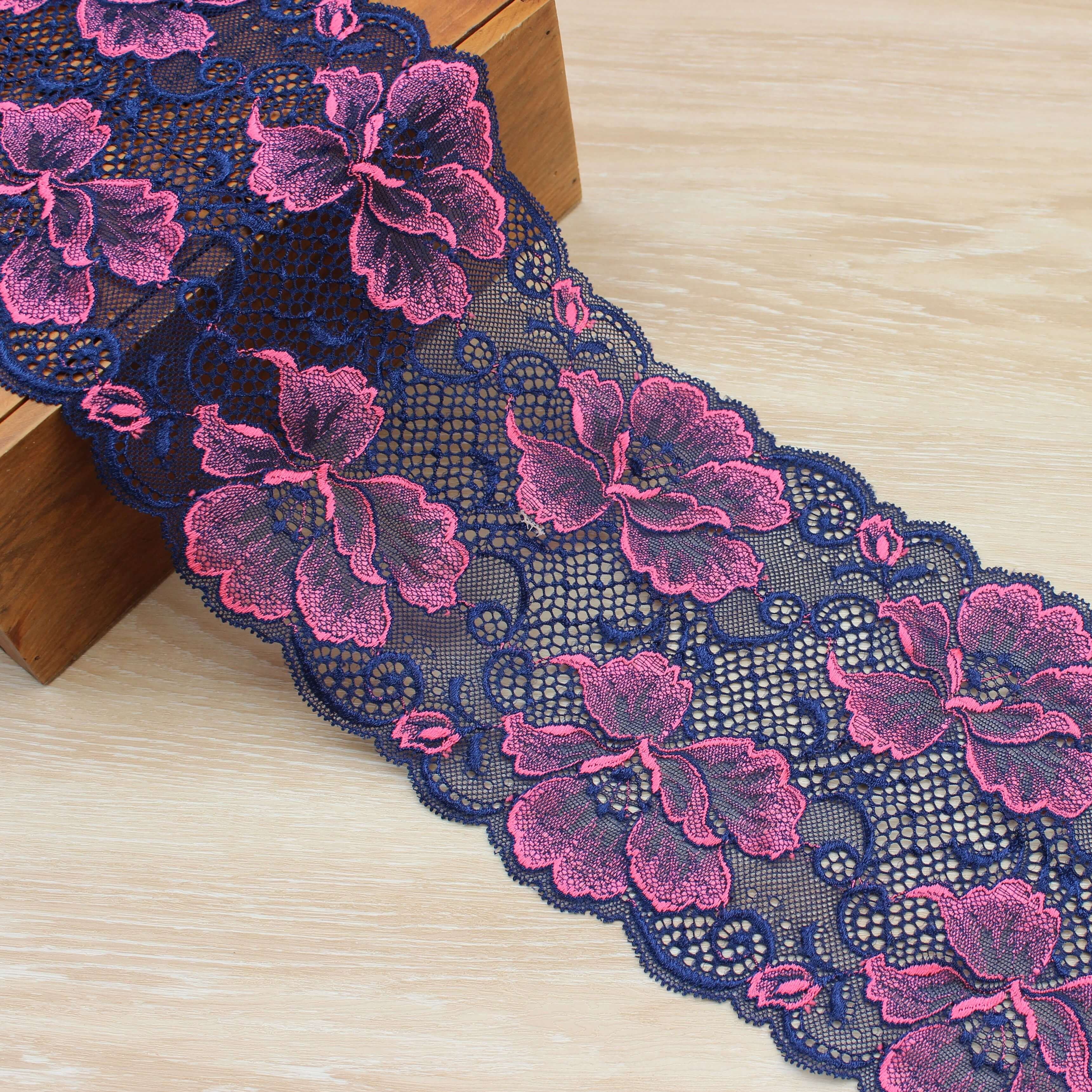Zeal Lace Ribbon Trim Dark-Blue Trimming Lace Elastic Accessories Scalloped Stretch lace for Lingerie Materials DIY