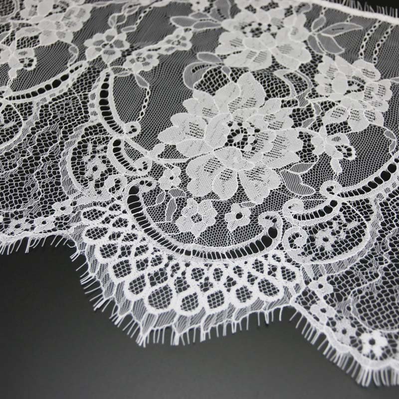 (3 meters/lot) 27cm White Flowers Embroidered Eyelash Lace Fabric Trim Decoration Love Wedding Dress Accessories Lace Ribbon