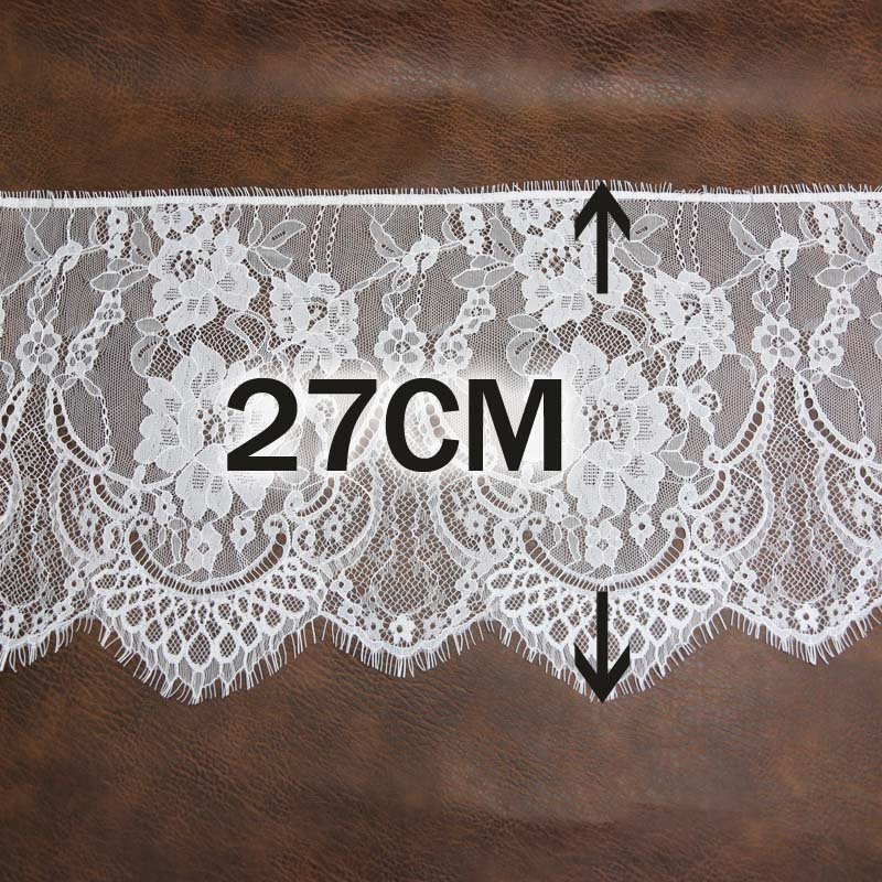 (3 meters/lot) 27cm White Flowers Embroidered Eyelash Lace Fabric Trim Decoration Love Wedding Dress Accessories Lace Ribbon
