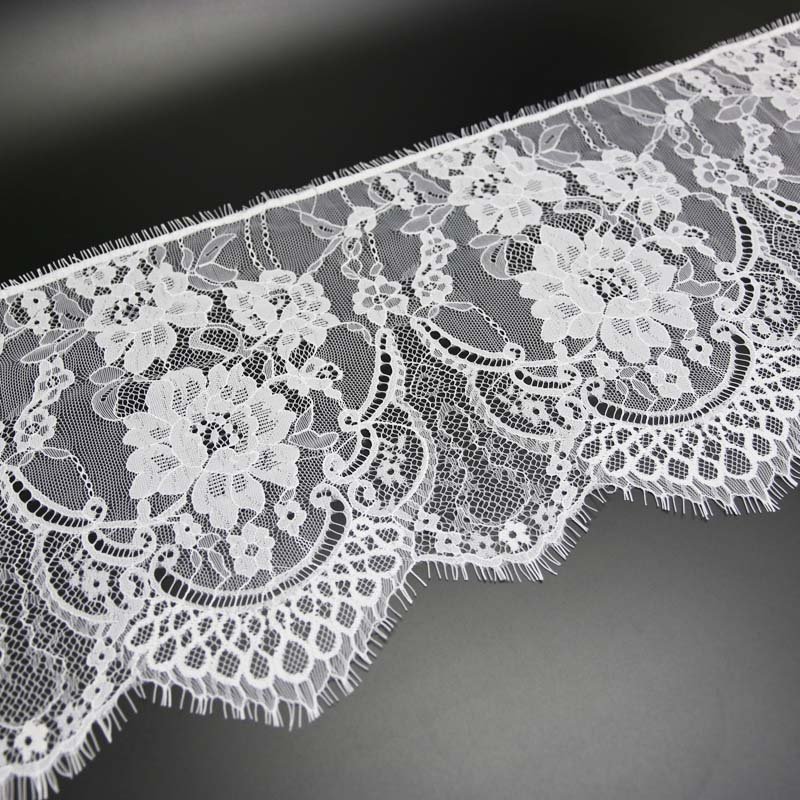 (3 meters/lot) 27cm White Flowers Embroidered Eyelash Lace Fabric Trim Decoration Love Wedding Dress Accessories Lace Ribbon