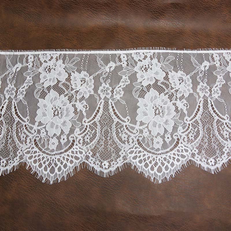 (3 meters/lot) 27cm White Flowers Embroidered Eyelash Lace Fabric Trim Decoration Love Wedding Dress Accessories Lace Ribbon
