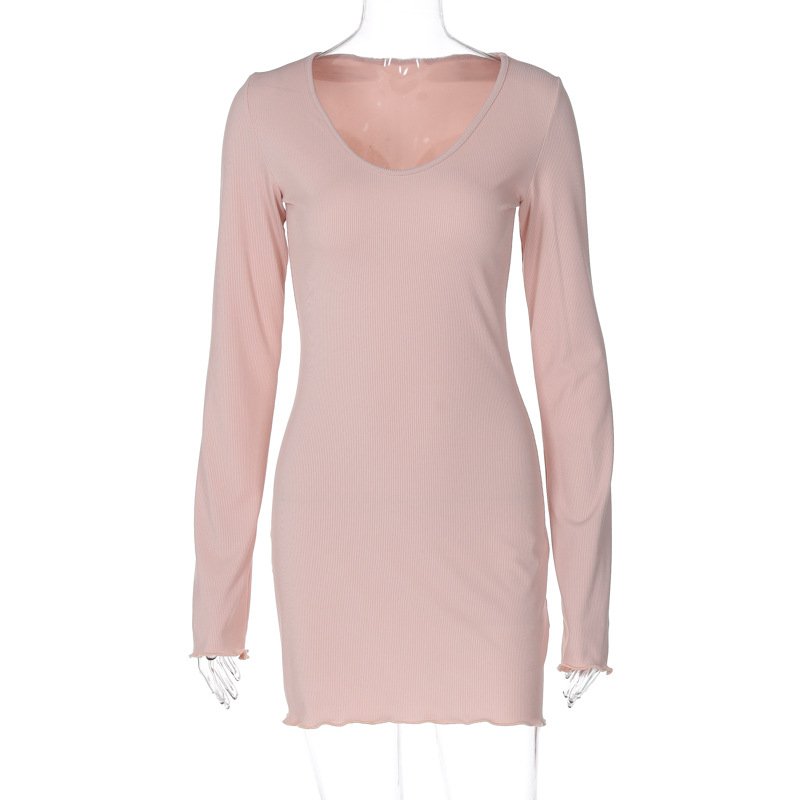 O Neck Long Sleeve Rib Solid Mini Dresses Y2K Streetwear Wholesale Dropshipping Elegant Ladies Summer Casual Clothes