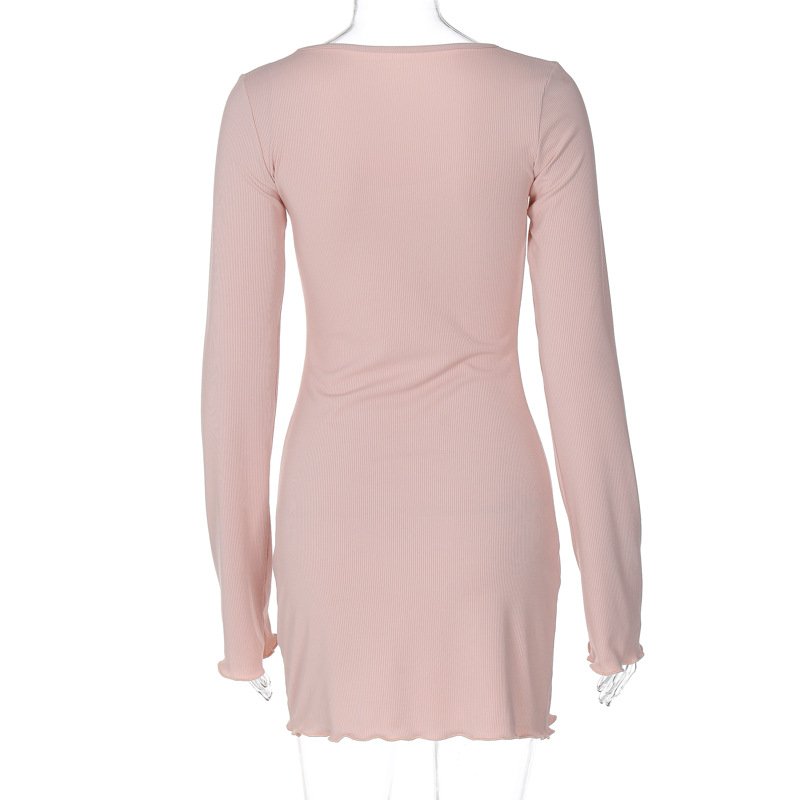 O Neck Long Sleeve Rib Solid Mini Dresses Y2K Streetwear Wholesale Dropshipping Elegant Ladies Summer Casual Clothes