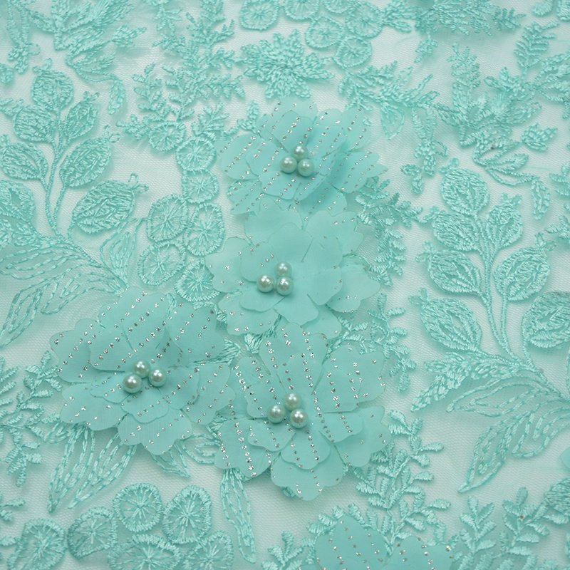 New arrival custom embroidery tulle mesh fabric high quality in stock 3d flower embroidery lace fabric