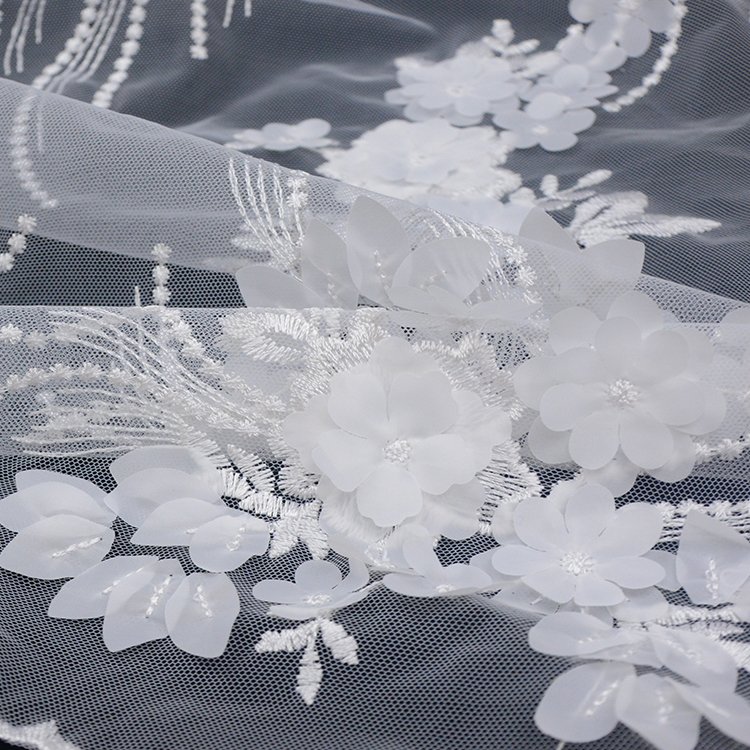New arrival custom embroidery tulle mesh fabric high quality in stock 3d flower embroidery lace fabric