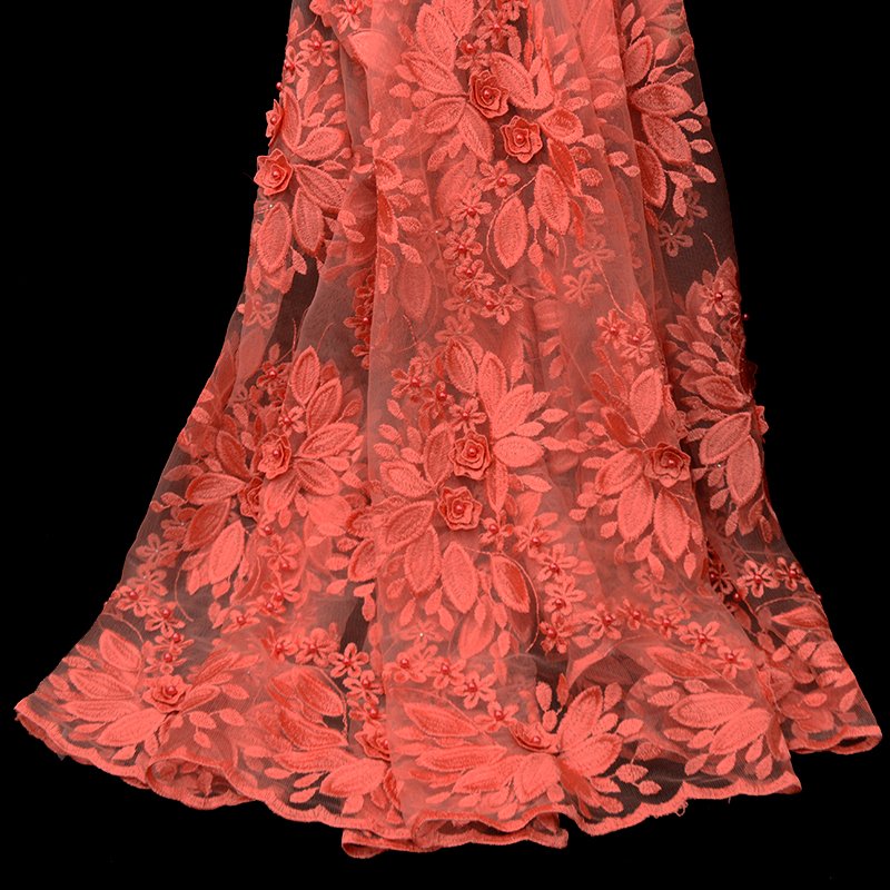 New arrival custom embroidery tulle mesh fabric high quality in stock 3d flower embroidery lace fabric
