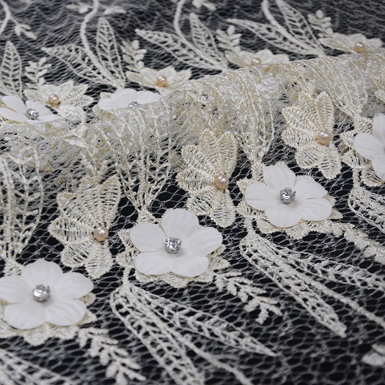 New arrival custom embroidery tulle mesh fabric high quality in stock 3d flower embroidery lace fabric