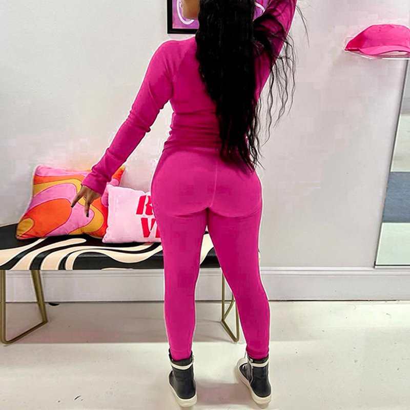 L800902 Custom 2024 Spring Loungewear Women Sets Long Sleeve Tight Ribbed Knitted Two Piece Pants Legging Sweatsuit Workout Set