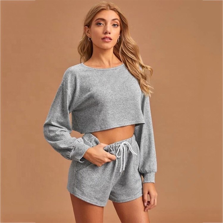 Women's Tracksuits Crew Neck Loose Short Sleeve Suit Pull Rope Cool Two Cotton Stylish Solid Color Casual Sweater For Women