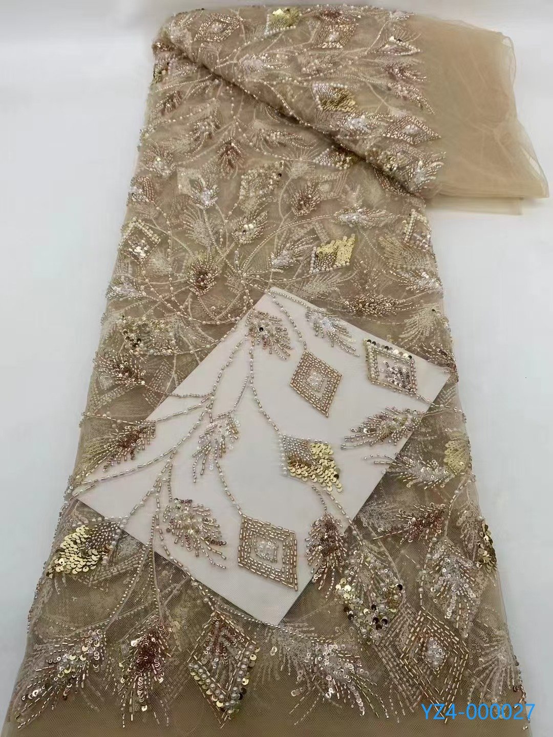 Wholesale French high-end hand-beaded lace fabric Nigerian embroidery 3D beaded lace fabric with sequin mesh